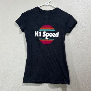 K1 Speed Dark Gray Graphic Tee - Retro Stripe Logo